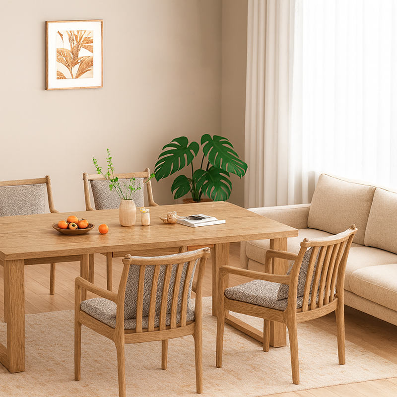 Contemporary Nordic North American Ash Wood Dining Table Set - Rectangular Dining Table Set With Cushioned Chairs For Dining Room & Kitchen Lumendat
