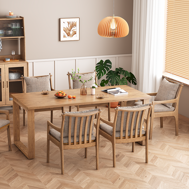 Contemporary Nordic North American Ash Wood Dining Table Set - Rectangular Dining Table Set With Cushioned Chairs For Dining Room & Kitchen Lumendat