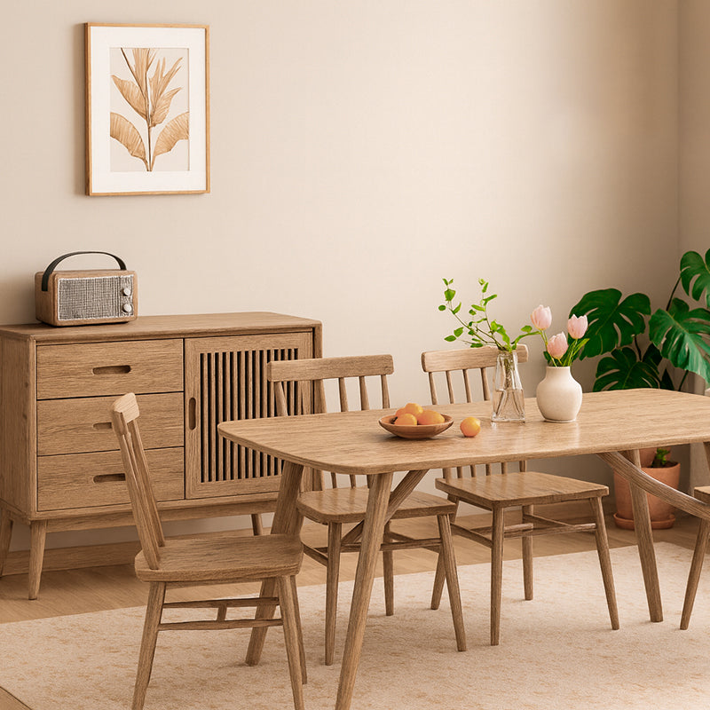 Contemporary Nordic Rectangular North American Ash Wood Dining Table Set - Rectangular Dining Table Rhombus Chairs For Dining Room & Kitchen Lumendat