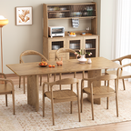 Traditional Chinese North American Ash Wood Dining Table Set - Rectangular Dining Table Curved Back Chairs For Dining Room & Kitchen Lumendat