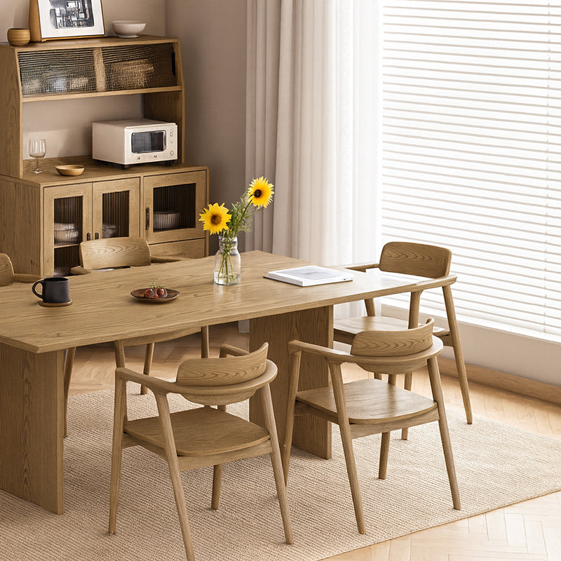 Contemporary Scandinavian North American Ash Wood Dining Table Set - Rectangular Dining Table Trapezoidal Back Chairs For Dining Room & Kitchen Lumendat