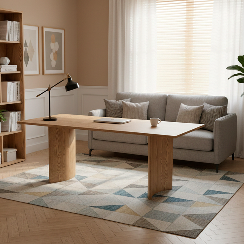 Contemporary Scandinavian North American Ash Wood Dining Table Set - Rectangular Dining Table Trapezoidal Back Chairs For Dining Room & Kitchen Lumendat