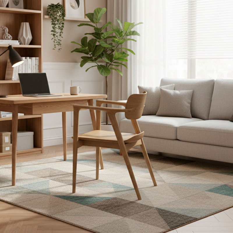 Contemporary Scandinavian North American Ash Wood Dining Table Set - Rectangular Dining Table Trapezoidal Back Chairs For Dining Room & Kitchen Lumendat