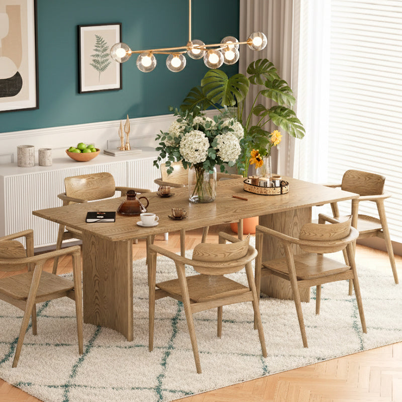 Contemporary Scandinavian North American Ash Wood Dining Table Set - Rectangular Dining Table Trapezoidal Back Chairs For Dining Room & Kitchen Lumendat