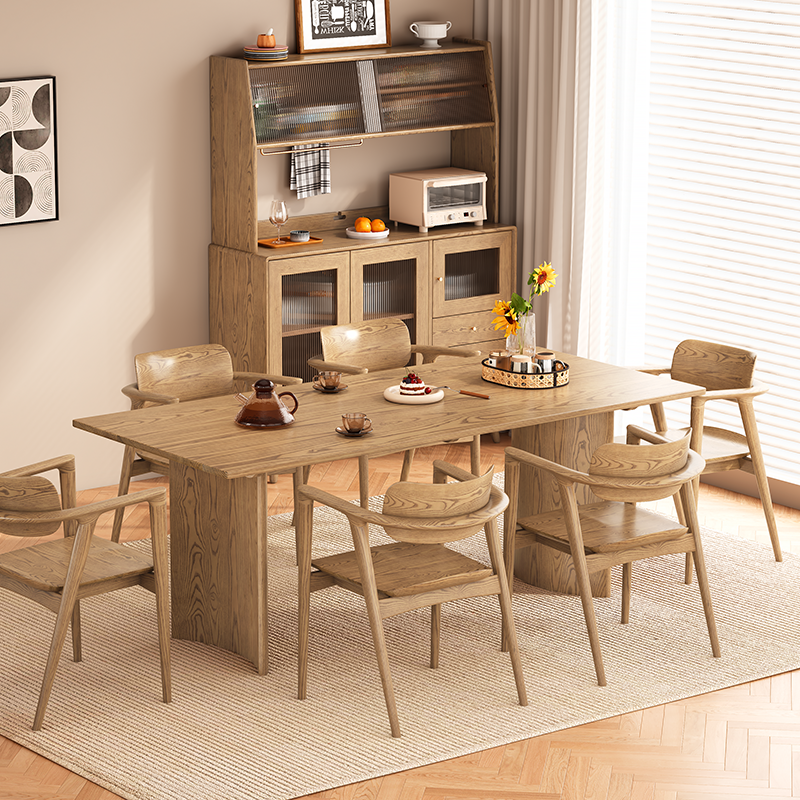 Contemporary Scandinavian North American Ash Wood Dining Table Set - Rectangular Dining Table Trapezoidal Back Chairs For Dining Room & Kitchen Lumendat