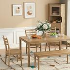 Contemporary Scandinavian North American Ash Wood Dining Table Set - Rectangular Dining Table Ladder Back Chairs For Dining Room & Kitchen Lumendat