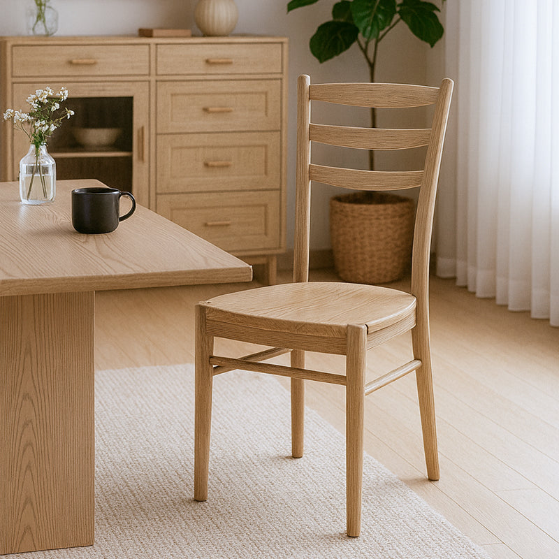 Contemporary Scandinavian North American Ash Wood Dining Table Set - Rectangular Dining Table Ladder Back Chairs For Dining Room & Kitchen Lumendat