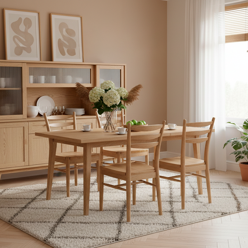 Contemporary Scandinavian North American Ash Wood Dining Table Set - Rectangular Dining Table Ladder Back Chairs For Dining Room & Kitchen Lumendat