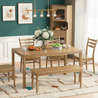 Contemporary Scandinavian North American Ash Wood Dining Table Set - Rectangular Dining Table Ladder Back Chairs For Dining Room & Kitchen Lumendat