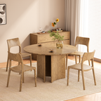 Traditional Chinese North American Ash Wood Dining Table Set - Round Dining Table Hollow Design Back Chairs For Dining Room & Kitchen Lumendat