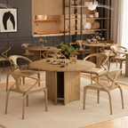 Contemporary Scandinavian North American Ash Wood Dining Table Set - Round Dining Table Curved Back Chairs For Dining Room Lumendat