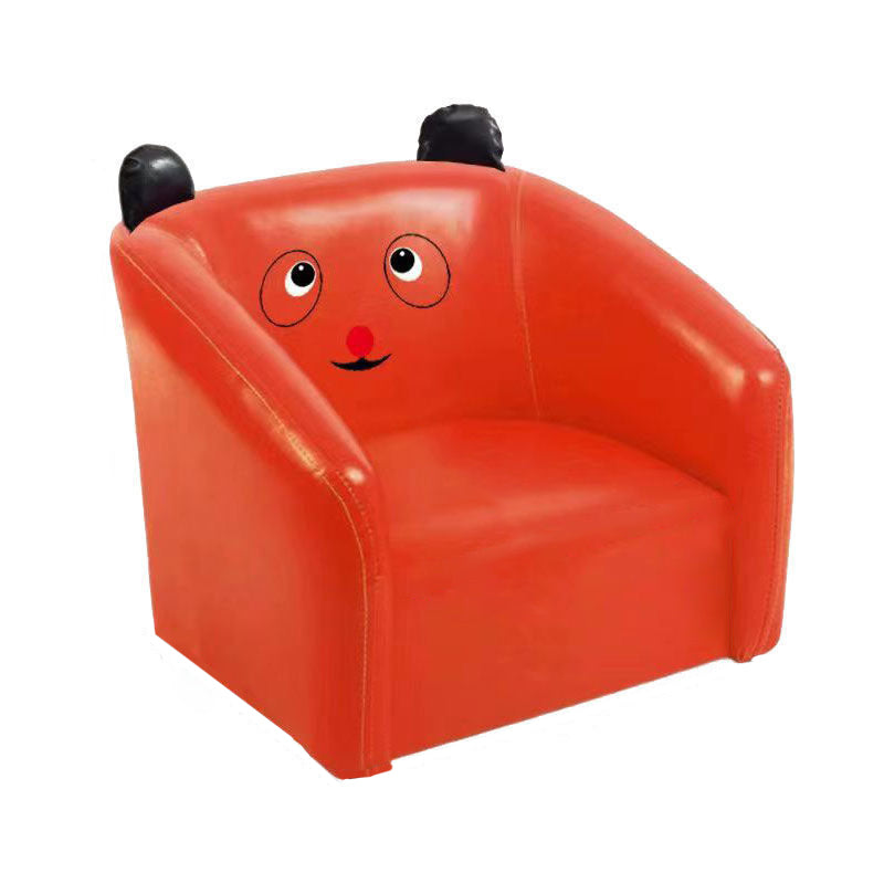 Lumendat Contemporary Creative Curved Bear Shape Faux Oiled Waxed Leather Solid Wood Kids Accent Chair Backrest Armrest For Living Room Lumendat