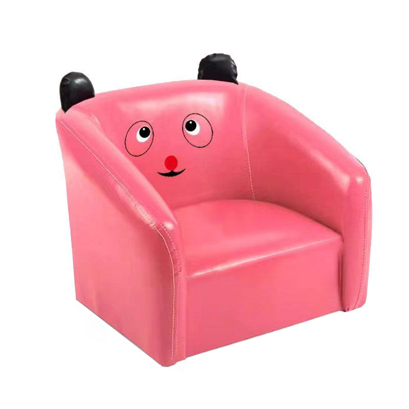 Lumendat Contemporary Creative Curved Bear Shape Faux Oiled Waxed Leather Solid Wood Kids Accent Chair Backrest Armrest For Living Room Lumendat