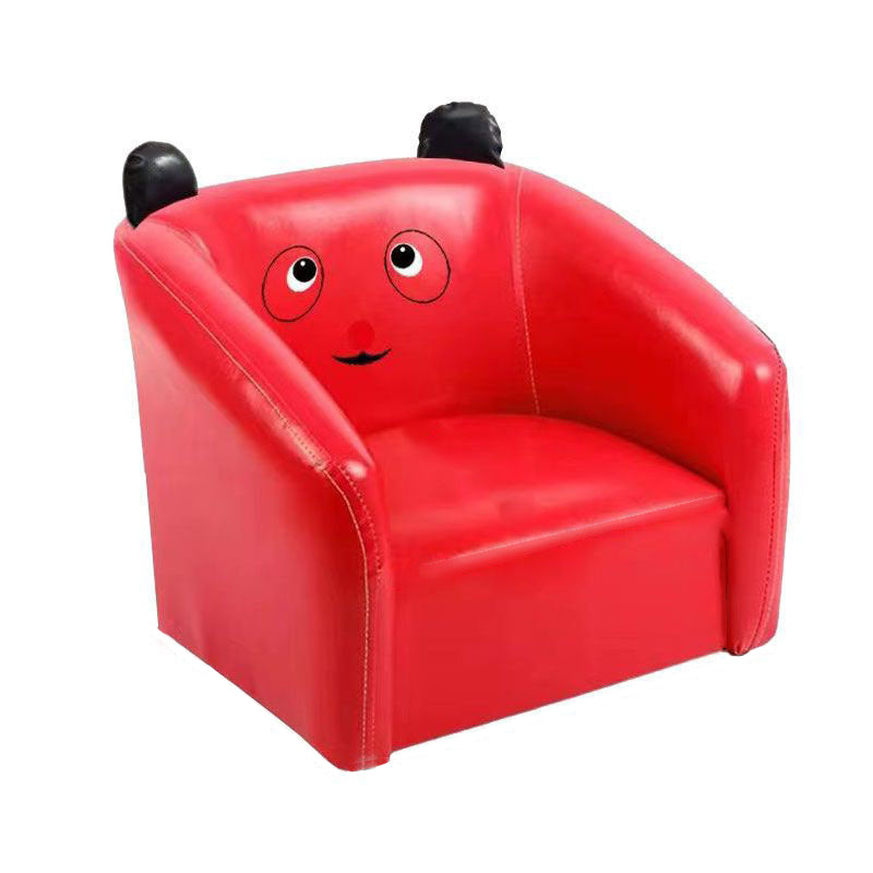 Lumendat Contemporary Creative Curved Bear Shape Faux Oiled Waxed Leather Solid Wood Kids Accent Chair Backrest Armrest For Living Room Lumendat