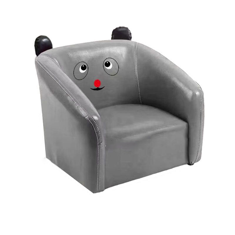 Lumendat Contemporary Creative Curved Bear Shape Faux Oiled Waxed Leather Solid Wood Kids Accent Chair Backrest Armrest For Living Room Lumendat