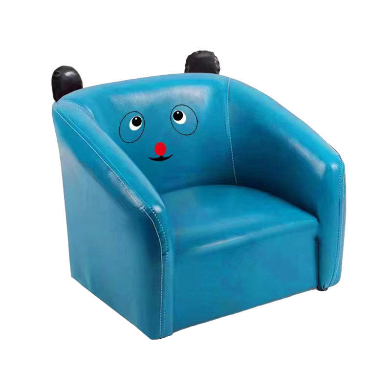 Lumendat Contemporary Creative Curved Bear Shape Faux Oiled Waxed Leather Solid Wood Kids Accent Chair Backrest Armrest For Living Room Lumendat