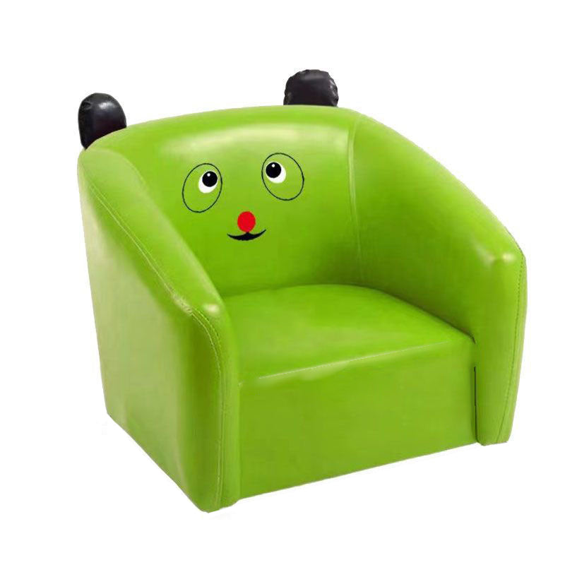 Lumendat Contemporary Creative Curved Bear Shape Faux Oiled Waxed Leather Solid Wood Kids Accent Chair Backrest Armrest For Living Room Lumendat
