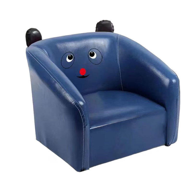 Lumendat Contemporary Creative Curved Bear Shape Faux Oiled Waxed Leather Solid Wood Kids Accent Chair Backrest Armrest For Living Room Lumendat