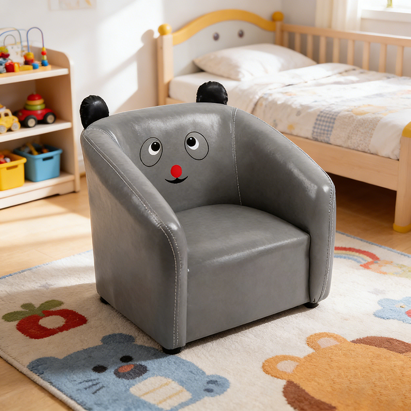 Lumendat Contemporary Creative Curved Bear Shape Faux Oiled Waxed Leather Solid Wood Kids Accent Chair Backrest Armrest For Living Room Lumendat