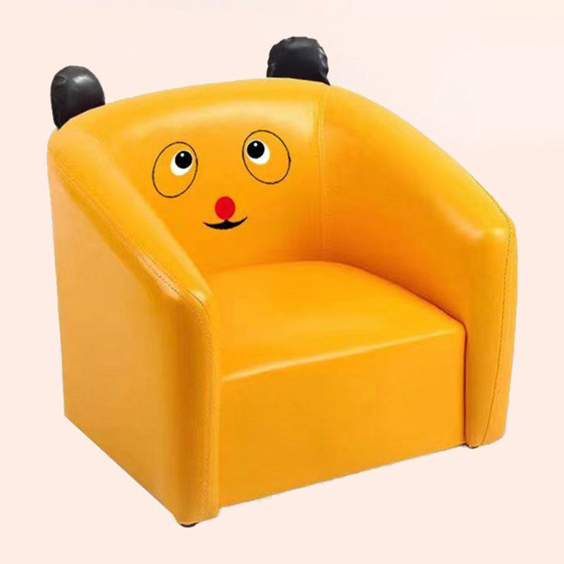 Lumendat Contemporary Creative Curved Bear Shape Faux Oiled Waxed Leather Solid Wood Kids Accent Chair Backrest Armrest For Living Room Lumendat
