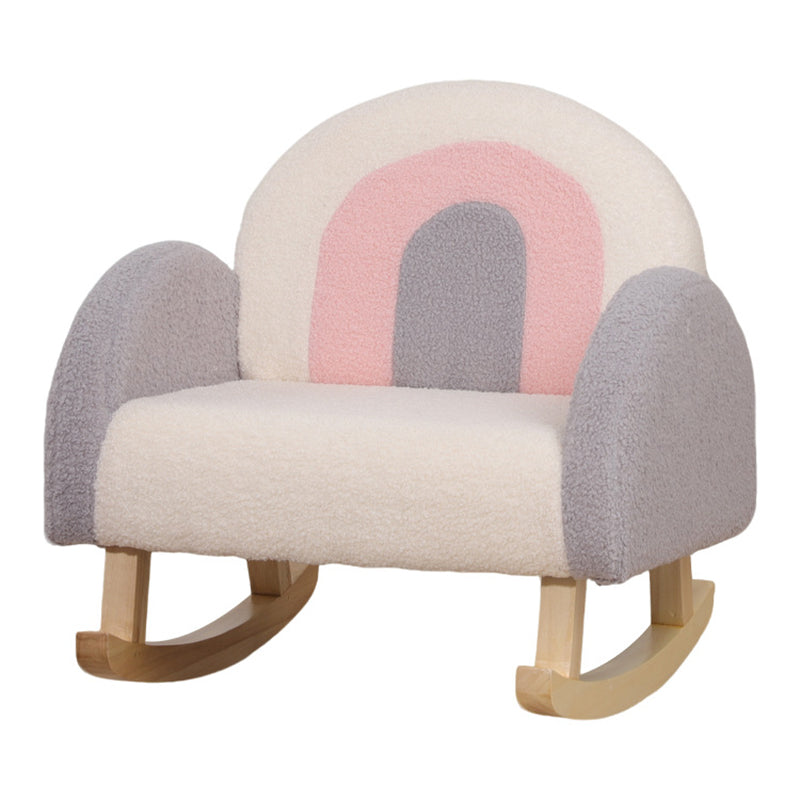 Lumendat Contemporary Creative Kids Rainbow Teddy Plush Solid Wood Rocking Chair Backrest Armrest For Living Room Lumendat