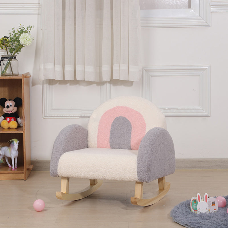 Lumendat Contemporary Creative Kids Rainbow Teddy Plush Solid Wood Rocking Chair Backrest Armrest For Living Room Lumendat