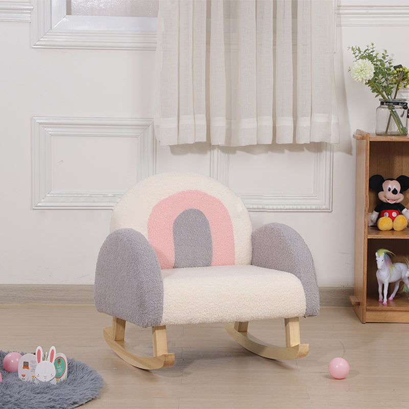 Lumendat Contemporary Creative Kids Rainbow Teddy Plush Solid Wood Rocking Chair Backrest Armrest For Living Room Lumendat