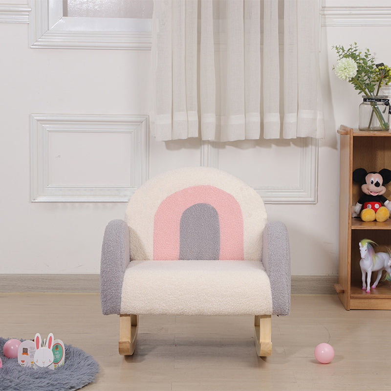 Lumendat Contemporary Creative Kids Rainbow Teddy Plush Solid Wood Rocking Chair Backrest Armrest For Living Room Lumendat