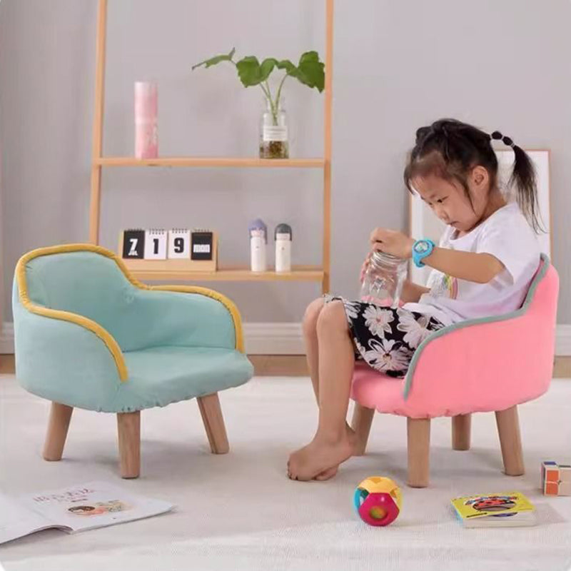 Lumendat Contemporary Creative Curved Kids Linen-Cotton Solid Wood Accent Chair Backrest Armrest For Living Room Lumendat