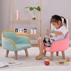 Lumendat Contemporary Creative Curved Kids Linen-Cotton Solid Wood Accent Chair Backrest Armrest For Living Room Lumendat