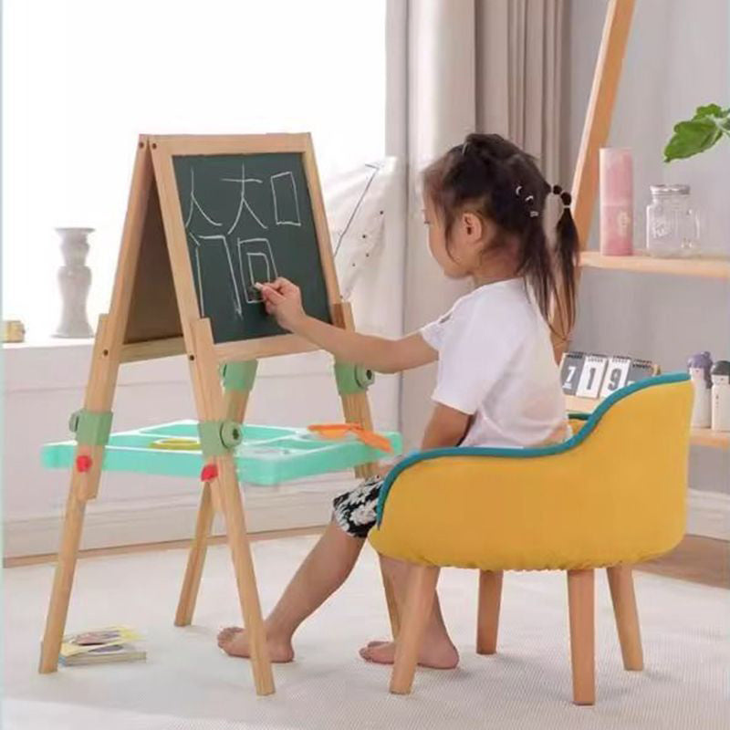 Lumendat Contemporary Creative Curved Kids Linen-Cotton Solid Wood Accent Chair Backrest Armrest For Living Room Lumendat