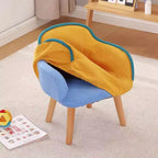 Lumendat Contemporary Creative Curved Kids Linen-Cotton Solid Wood Accent Chair Backrest Armrest For Living Room Lumendat