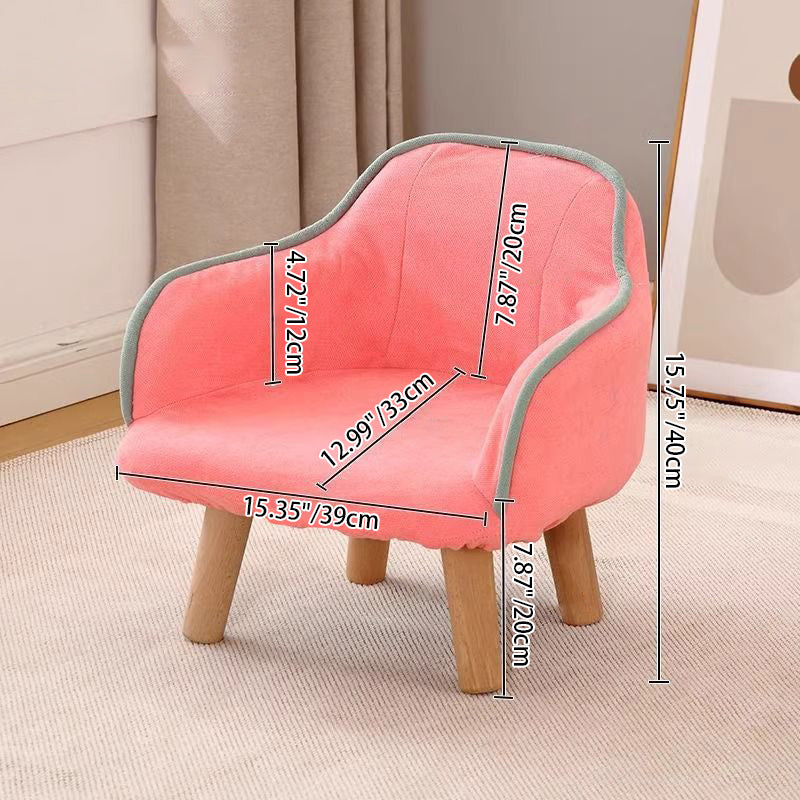 Lumendat Contemporary Creative Curved Kids Linen-Cotton Solid Wood Accent Chair Backrest Armrest For Living Room Lumendat