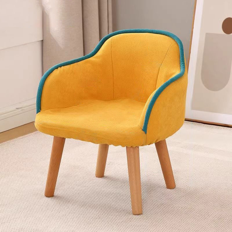 Lumendat Contemporary Creative Curved Kids Linen-Cotton Solid Wood Accent Chair Backrest Armrest For Living Room Lumendat