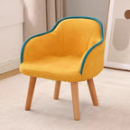 Lumendat Contemporary Creative Curved Kids Linen-Cotton Solid Wood Accent Chair Backrest Armrest For Living Room Lumendat