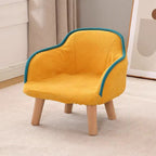Lumendat Contemporary Creative Curved Kids Linen-Cotton Solid Wood Accent Chair Backrest Armrest For Living Room Lumendat