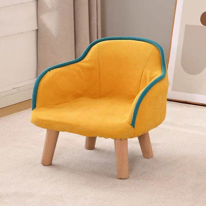 Lumendat Contemporary Creative Curved Kids Linen-Cotton Solid Wood Accent Chair Backrest Armrest For Living Room Lumendat
