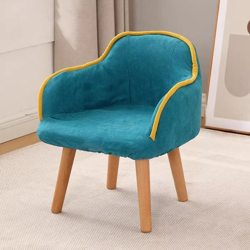 Lumendat Contemporary Creative Curved Kids Linen-Cotton Solid Wood Accent Chair Backrest Armrest For Living Room Lumendat