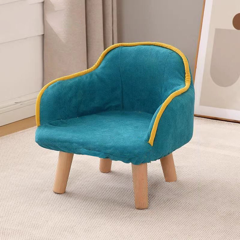 Lumendat Contemporary Creative Curved Kids Linen-Cotton Solid Wood Accent Chair Backrest Armrest For Living Room Lumendat