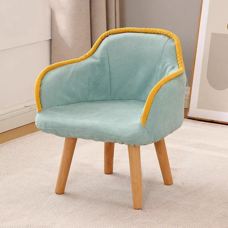 Lumendat Contemporary Creative Curved Kids Linen-Cotton Solid Wood Accent Chair Backrest Armrest For Living Room Lumendat