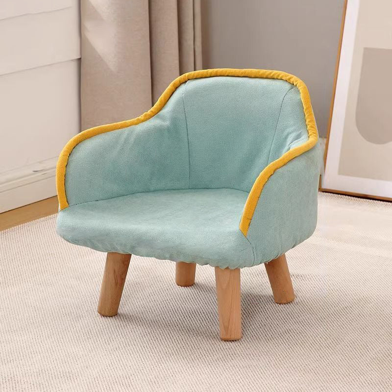 Lumendat Contemporary Creative Curved Kids Linen-Cotton Solid Wood Accent Chair Backrest Armrest For Living Room Lumendat