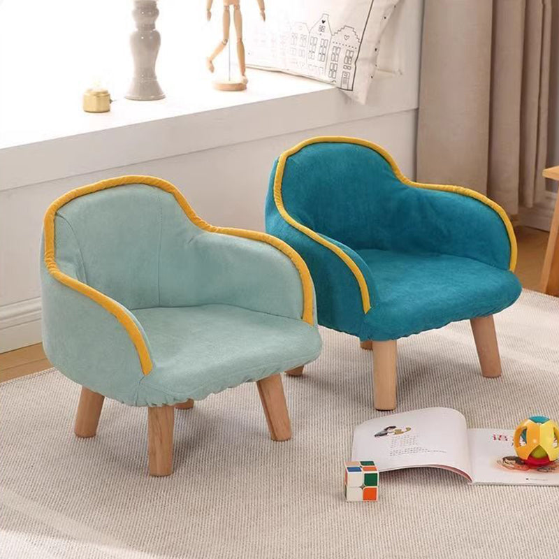 Lumendat Contemporary Creative Curved Kids Linen-Cotton Solid Wood Accent Chair Backrest Armrest For Living Room Lumendat