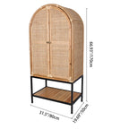 Contemporary Boho Handwoven Indonesian Rattan Solid Wood Iron Storage Cabinet - Arched Cabinet With Breathable Woven For Living Room Lumendat