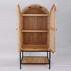 Contemporary Boho Handwoven Indonesian Rattan Solid Wood Iron Storage Cabinet - Arched Cabinet With Breathable Woven For Living Room Lumendat