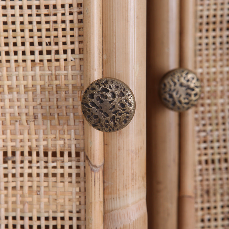 Contemporary Boho Handwoven Indonesian Rattan Solid Wood Iron Storage Cabinet - Arched Cabinet With Breathable Woven For Living Room Lumendat