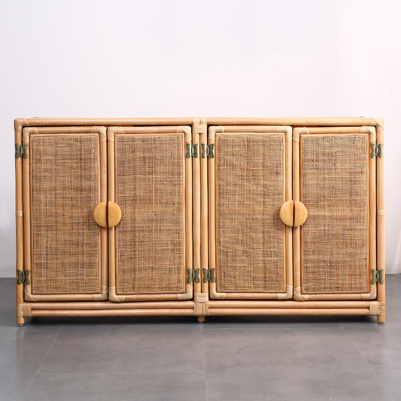 Contemporary Boho Handwoven Indonesian Rattan Solid Wood Storage Cabinet - Rectangular Low Profile Cabinet For Living Room Lumendat