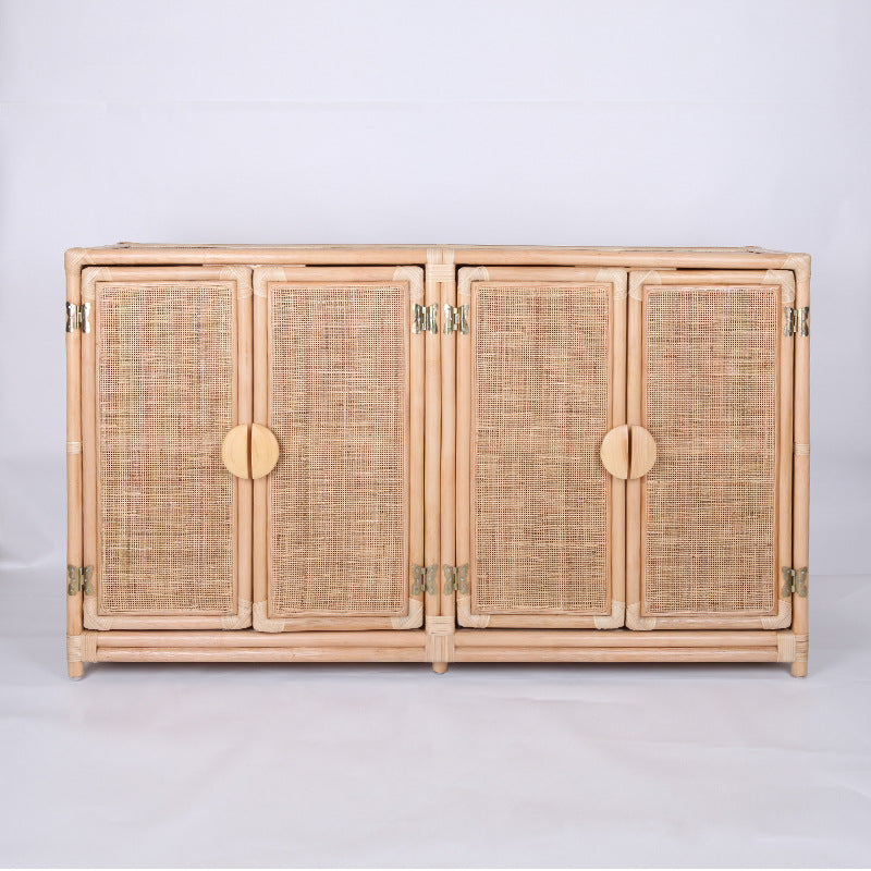 Contemporary Boho Handwoven Indonesian Rattan Solid Wood Storage Cabinet - Rectangular Low Profile Cabinet For Living Room Lumendat