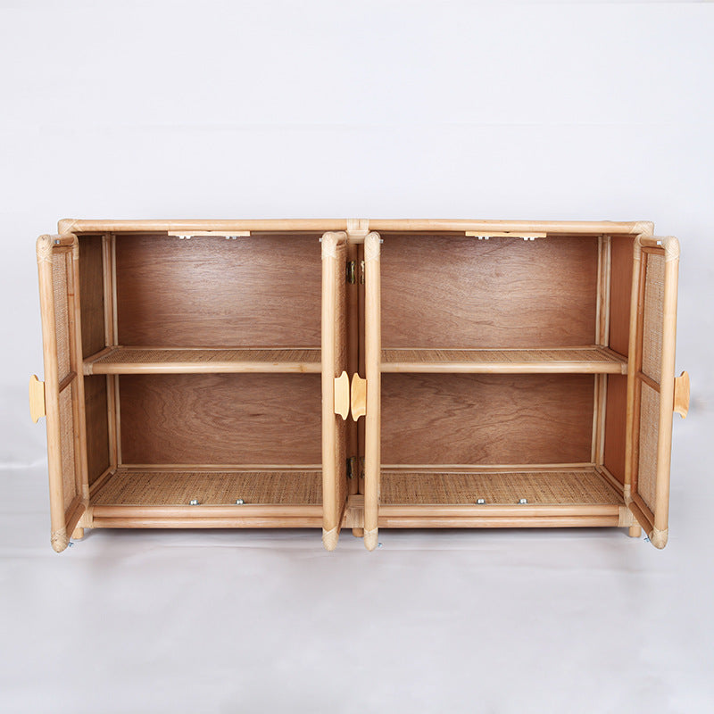 Contemporary Boho Handwoven Indonesian Rattan Solid Wood Storage Cabinet - Rectangular Low Profile Cabinet For Living Room Lumendat
