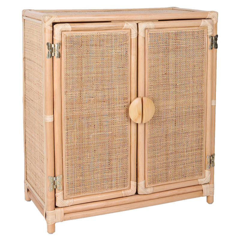 Contemporary Boho Handwoven Indonesian Rattan Solid Wood Storage Cabinet - Rectangular Low Profile Cabinet For Living Room Lumendat