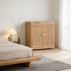 Contemporary Boho Handwoven Indonesian Rattan Solid Wood Storage Cabinet - Rectangular Low Profile Cabinet For Living Room Lumendat